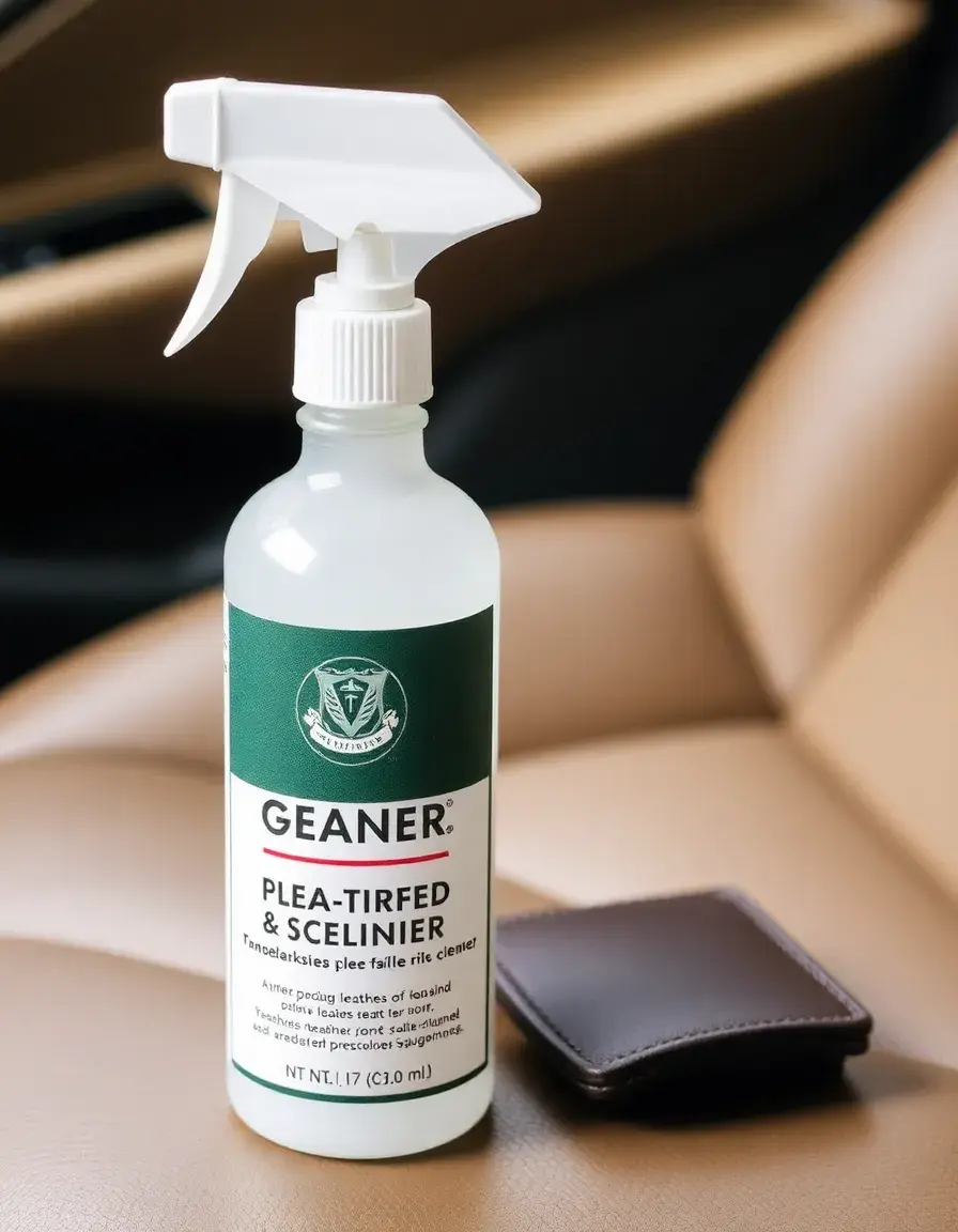 All-purpose leather cleaner spray bottle on a leather surface