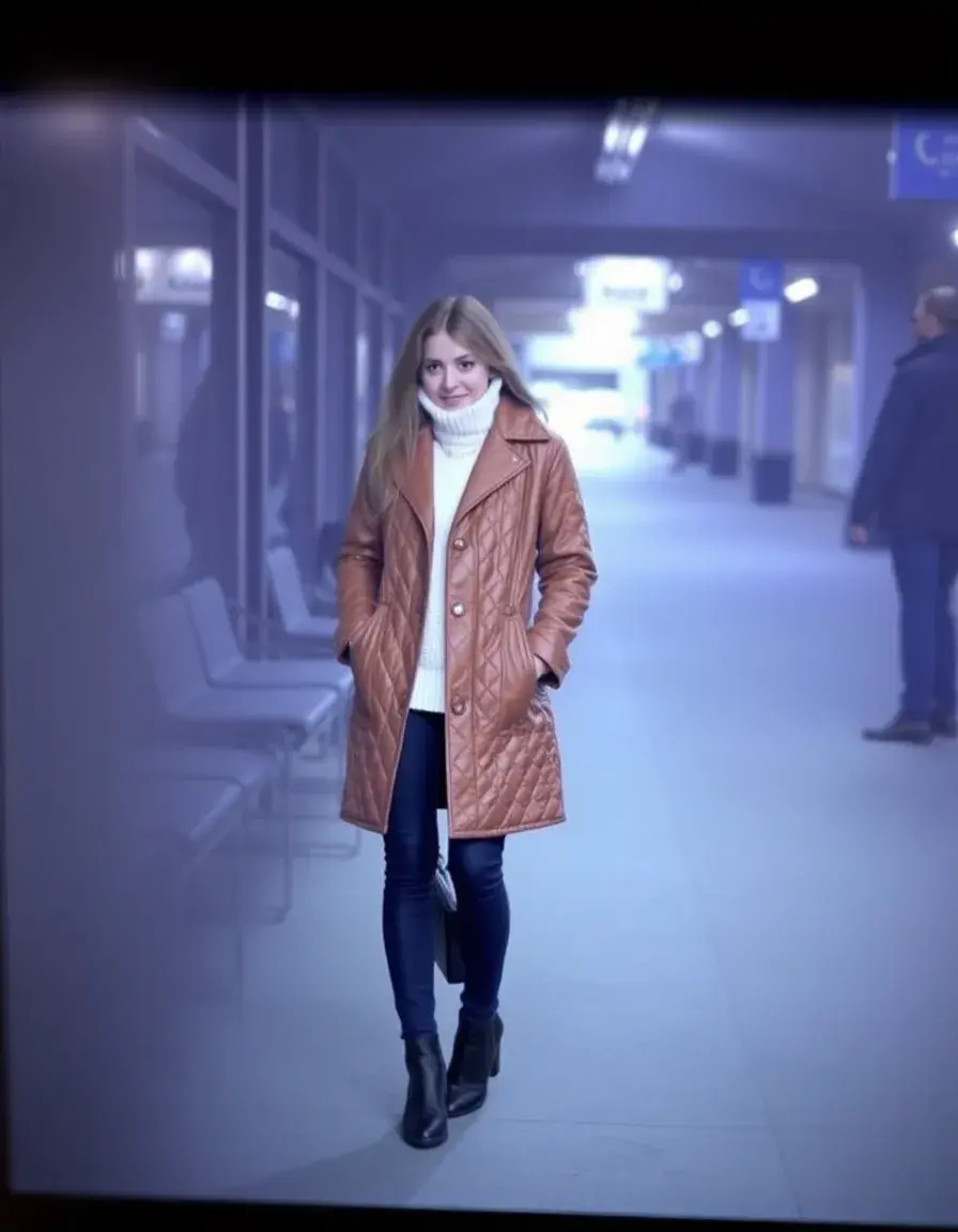Quilted tan leather coat