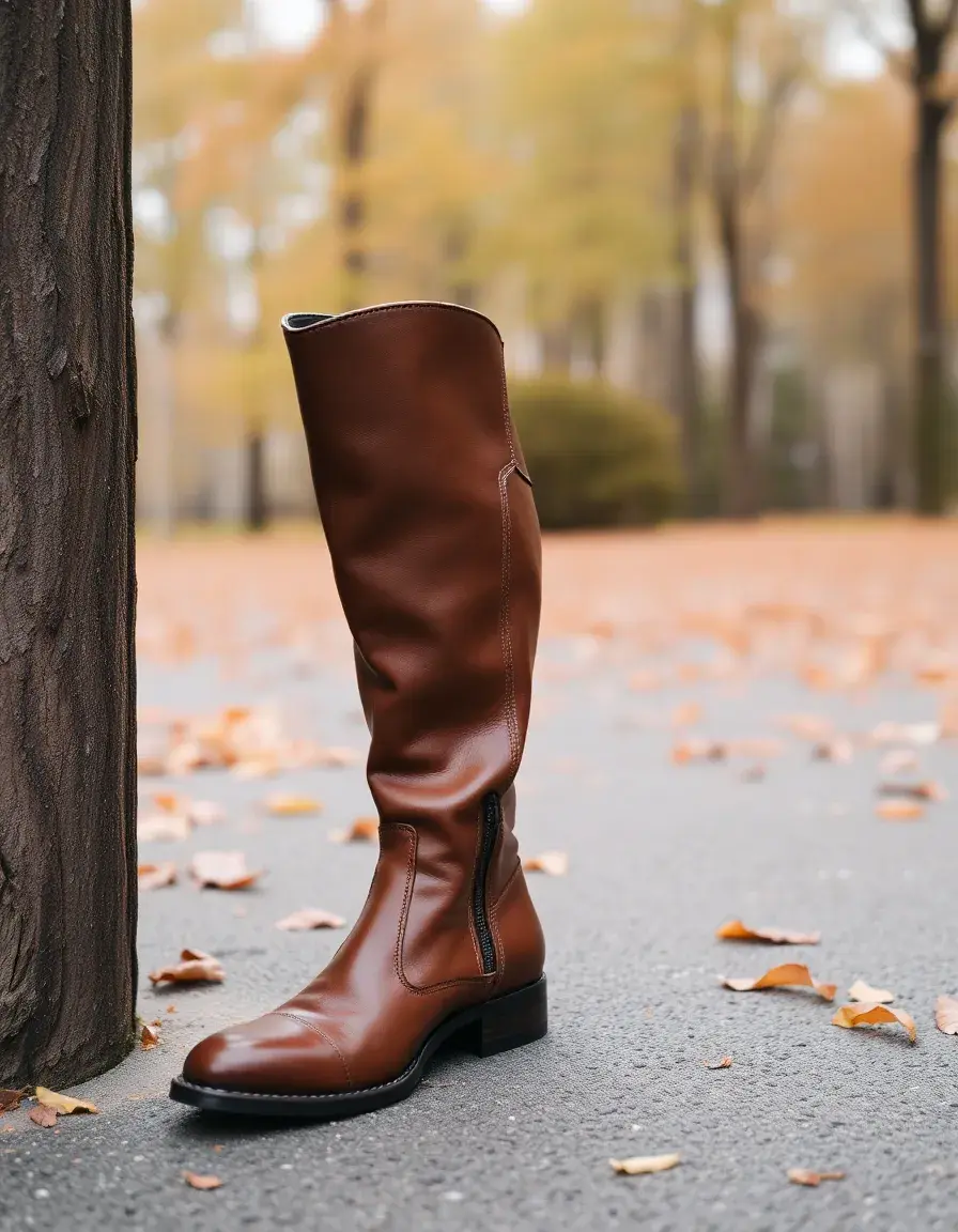 Classic brown knee-high leather dress boots