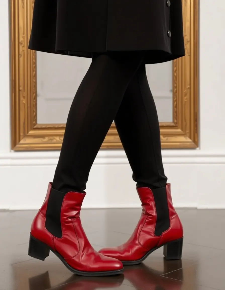 Vibrant red leather ankle dress boots