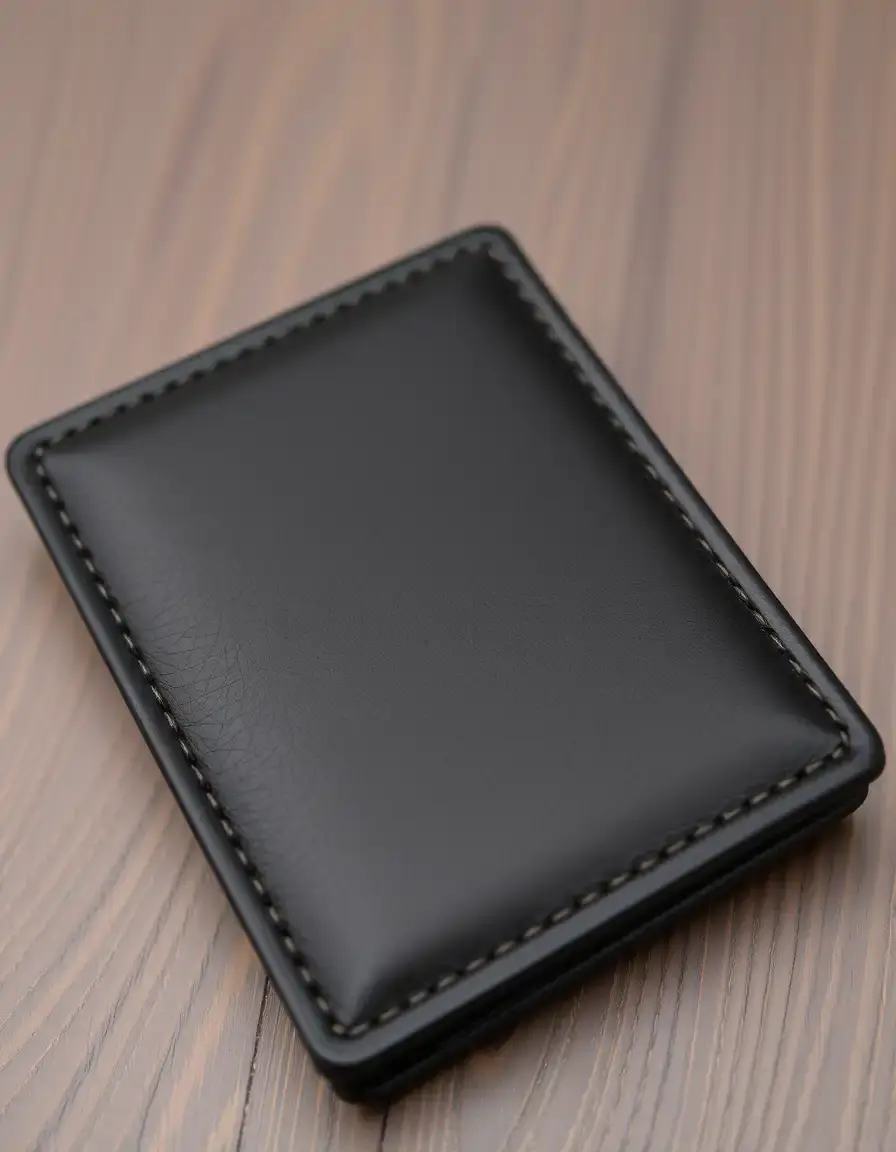 Genuine black leather wallet showing fine grain