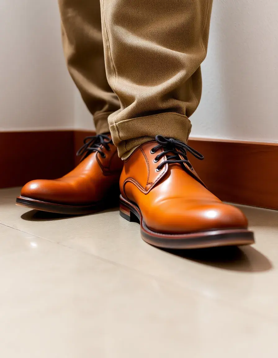 Faux tan leather shoes with elegant silhouette