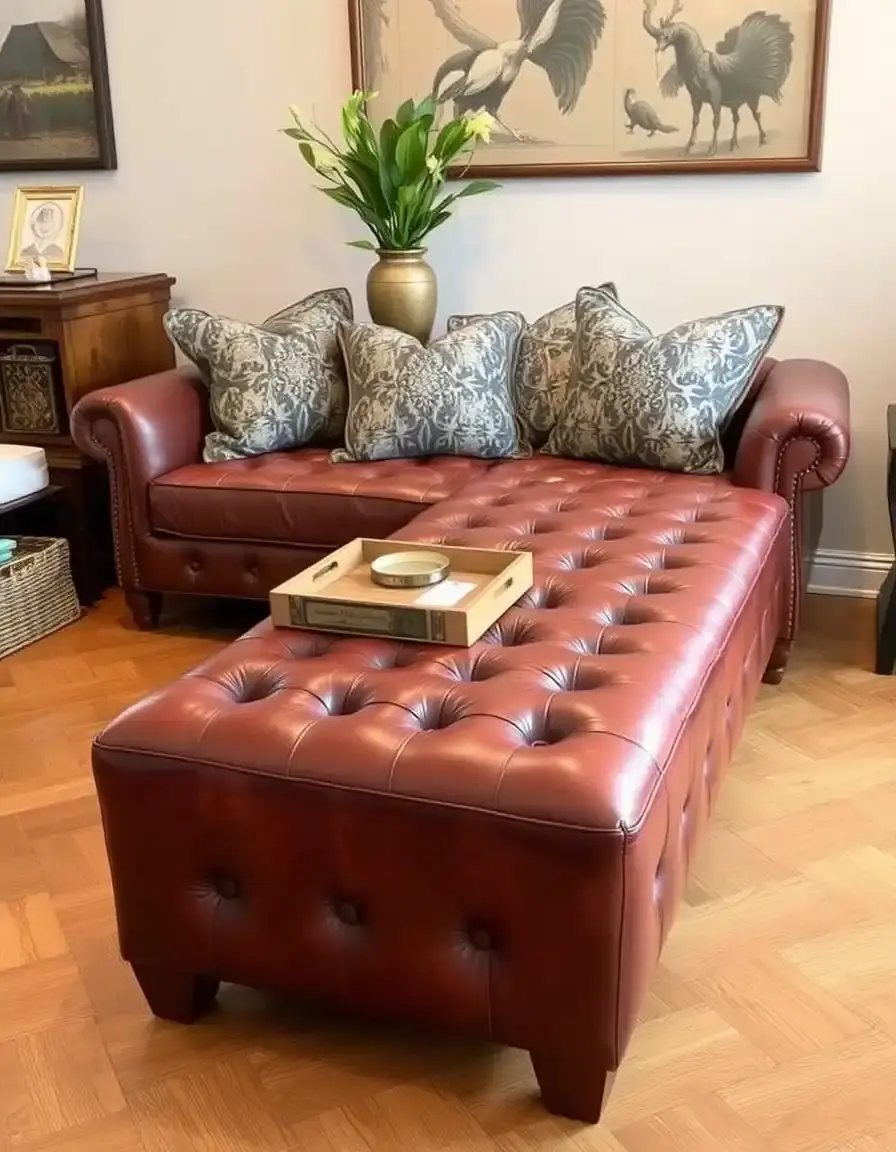 Long bench style leather ottoman