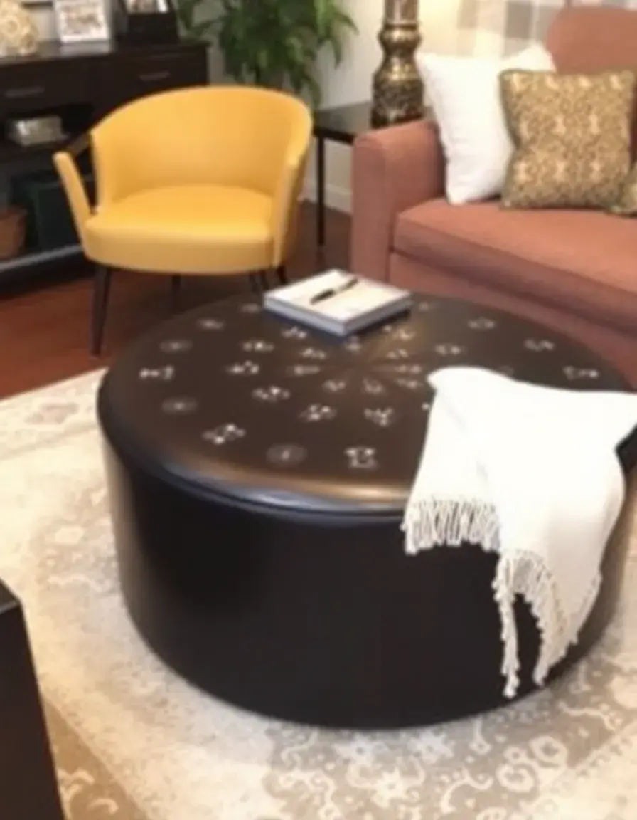 Beautiful leather cocktail ottoman in a modern living room