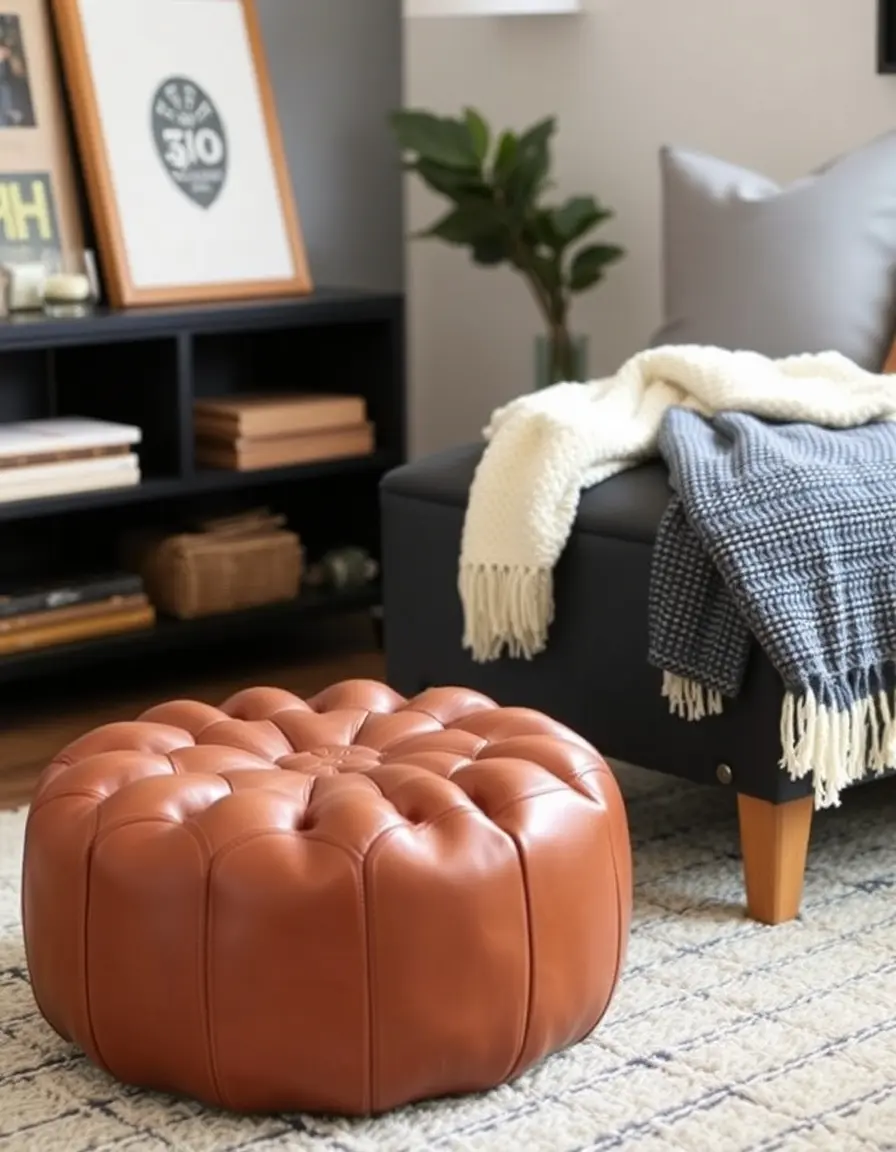Casual leather pouf ottoman