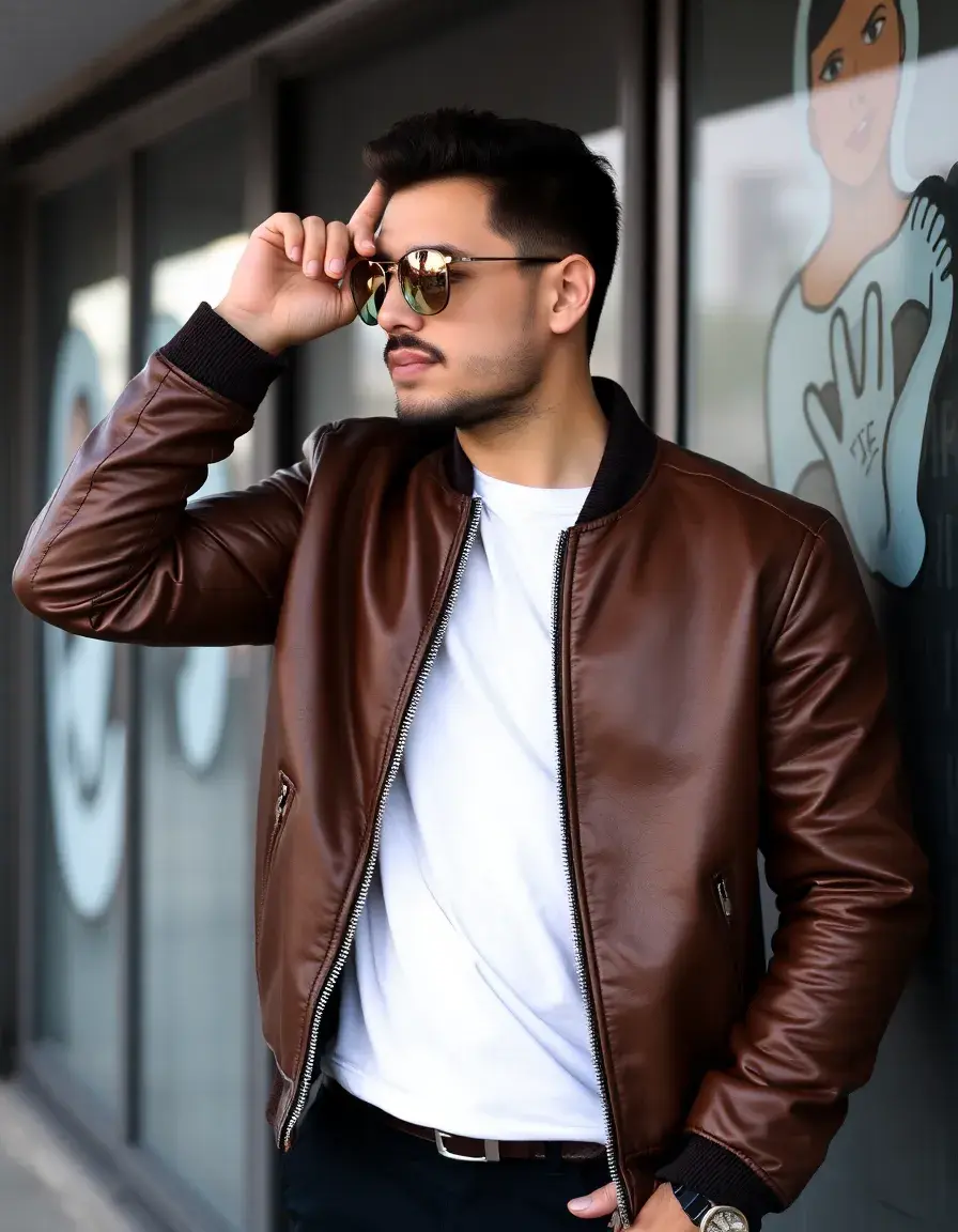 Brown bomber leather jacket