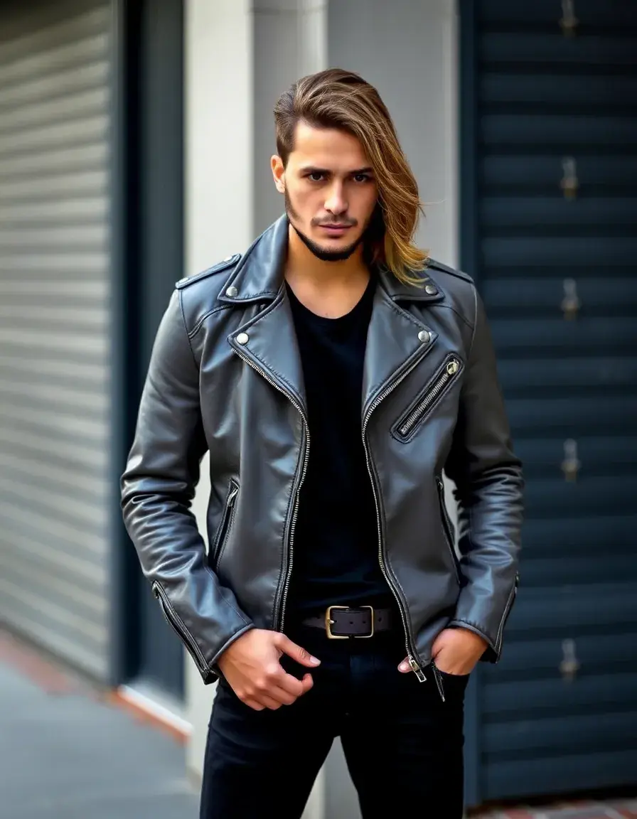 Gray biker leather jacket