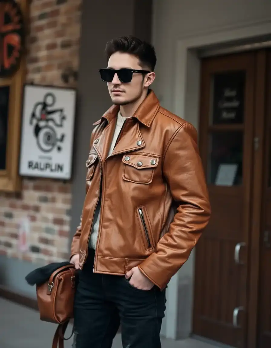 Tan vintage leather jacket
