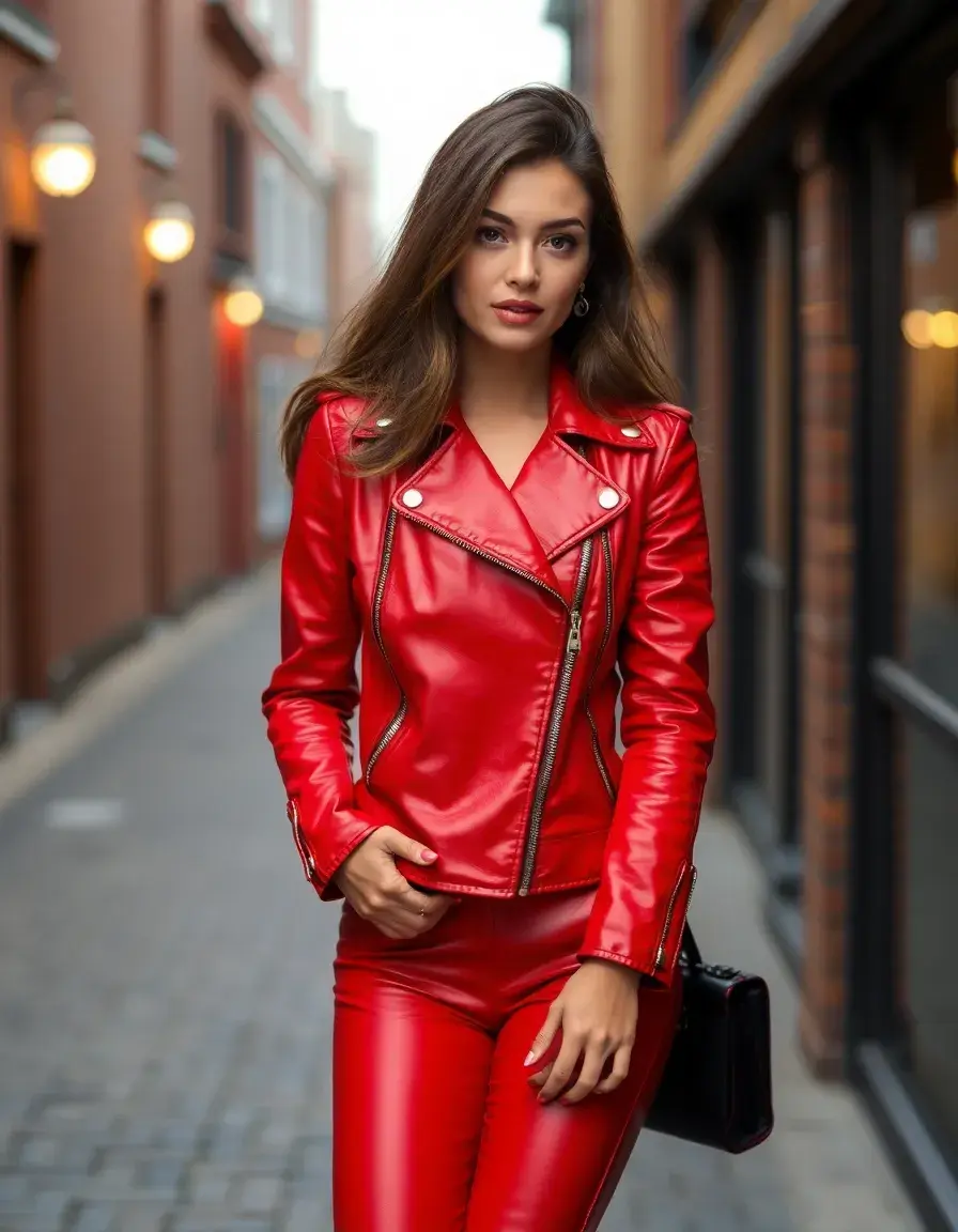 Red designer leather jacket