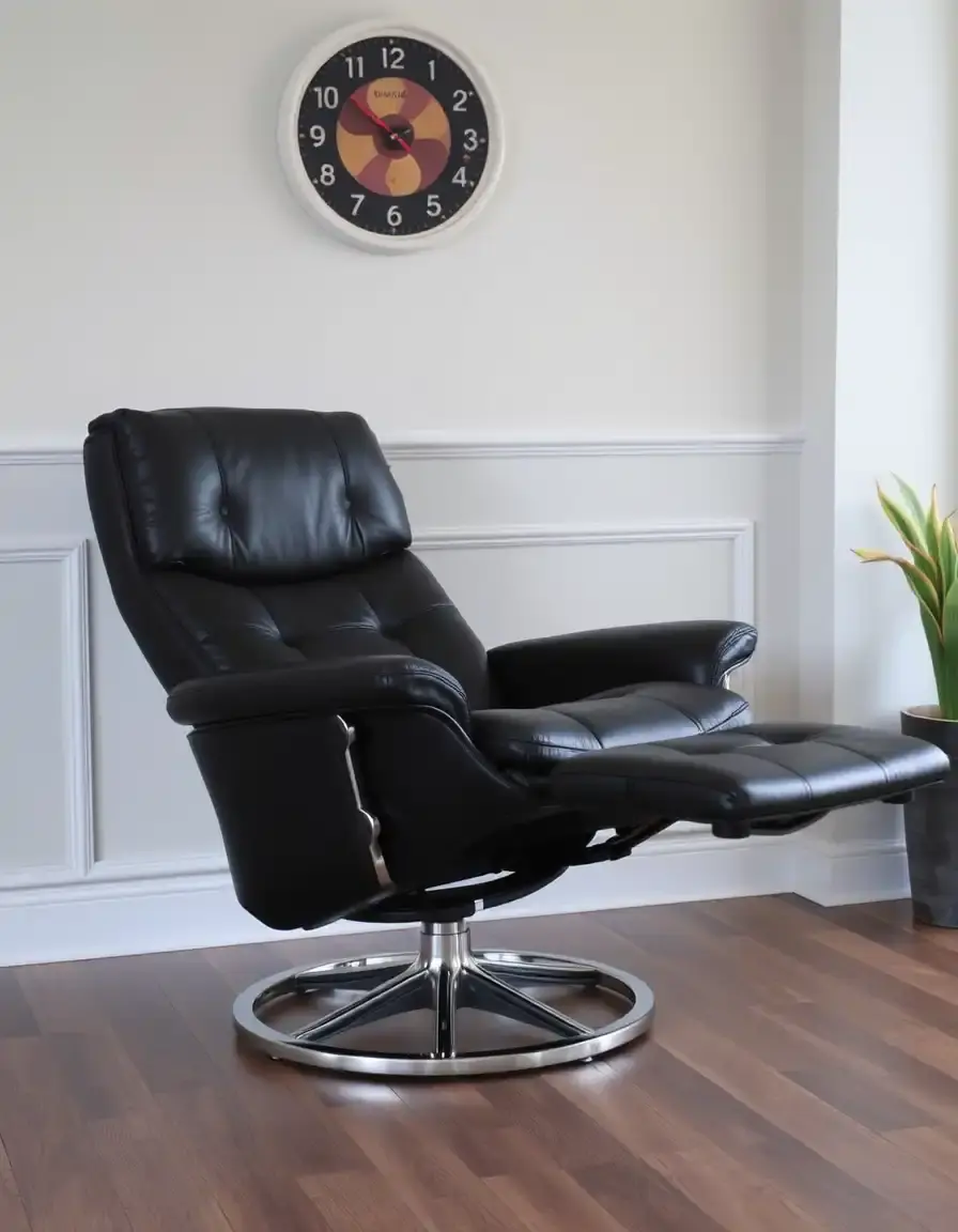 Black leather recliner with footrest