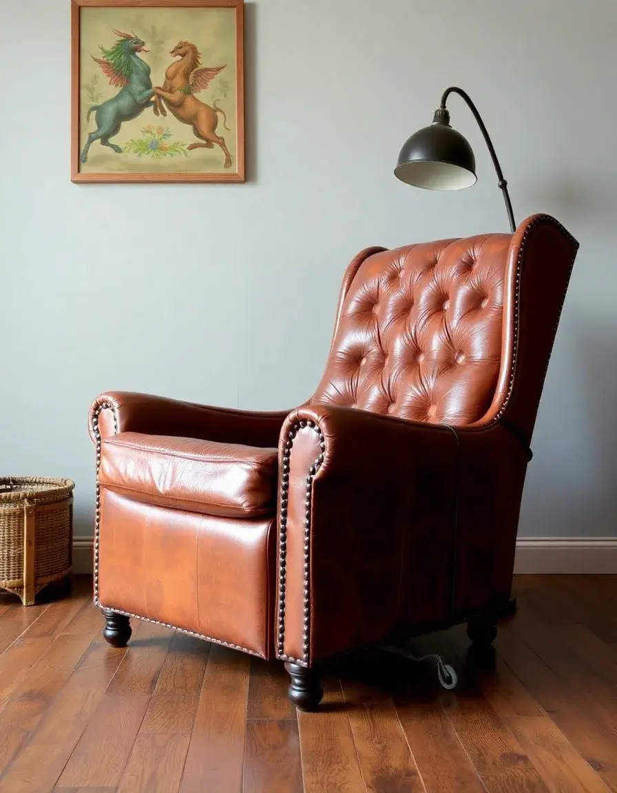Vintage leather recliner chair showing rich texture and classic design