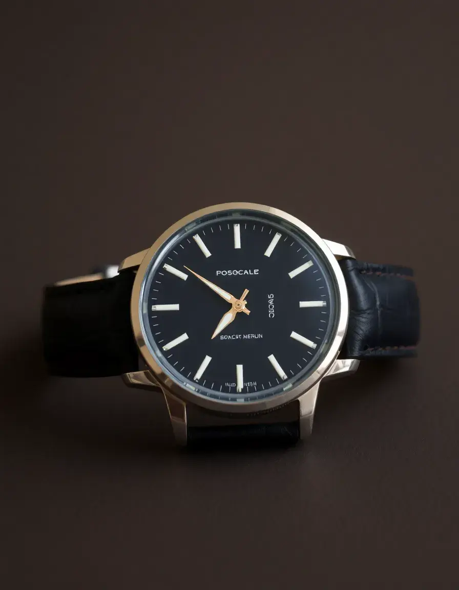 Classic black leather watch strap for men with white stitching