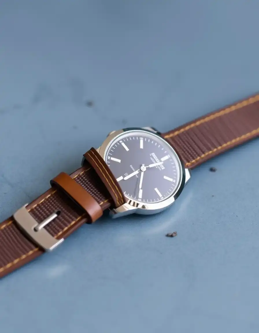 Brown leather NATO style watch strap