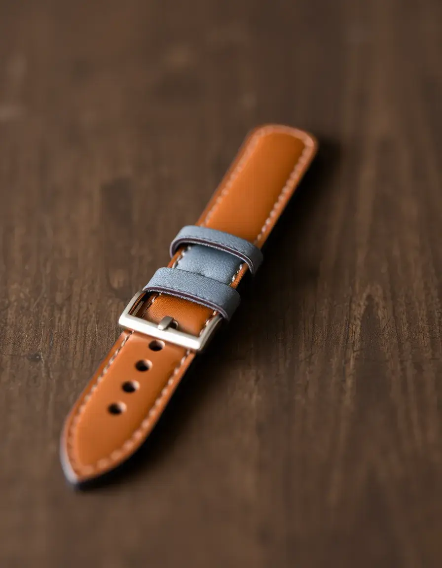 Gray leather watch strap with quick release pins