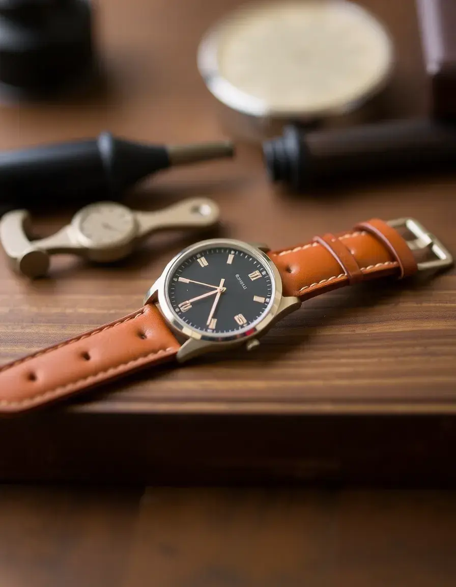 Tan vintage style leather watch strap
