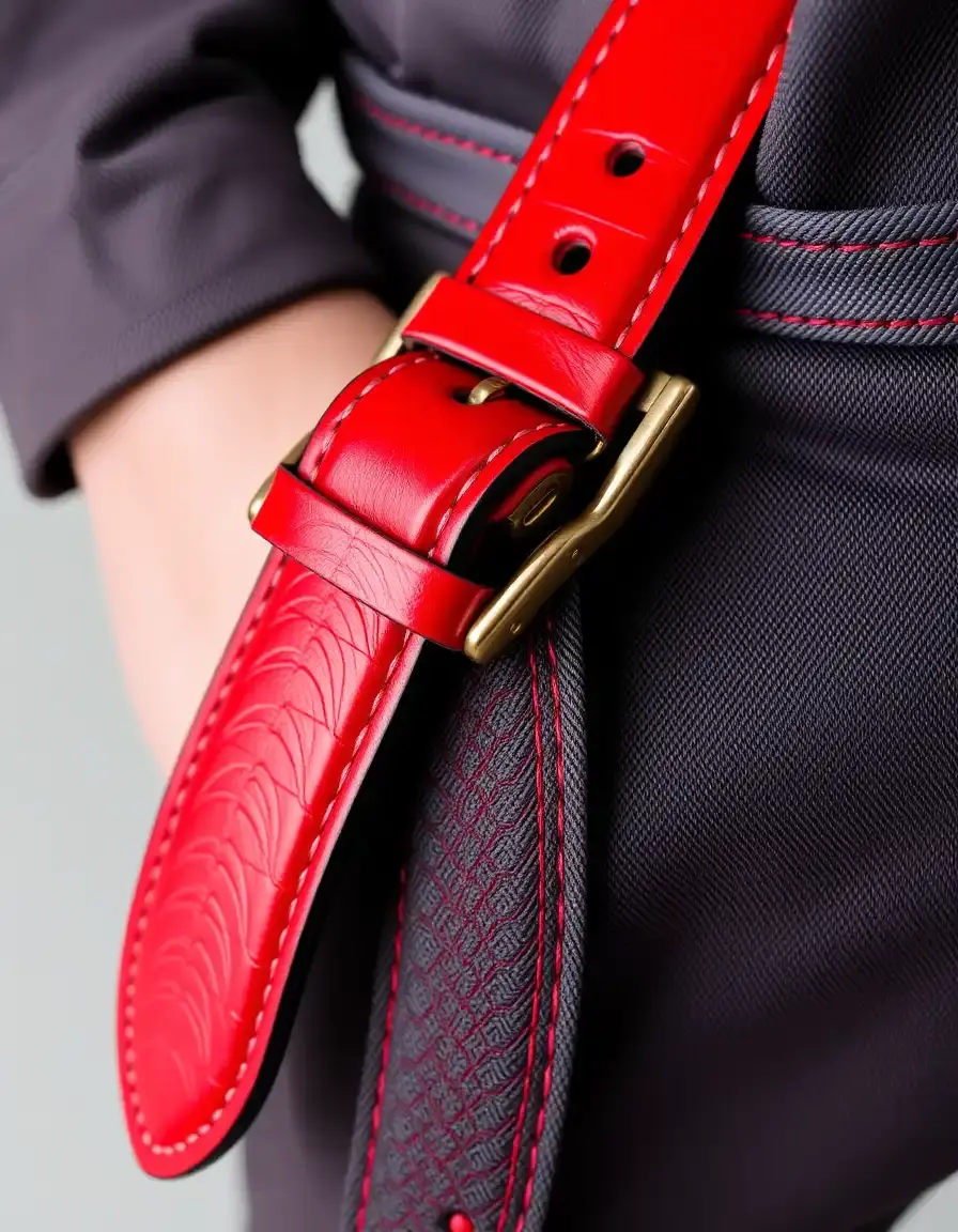 Red padded leather watch strap