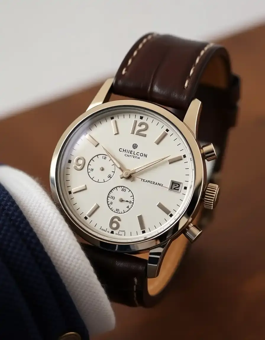 Wide leather watch strap for large watches