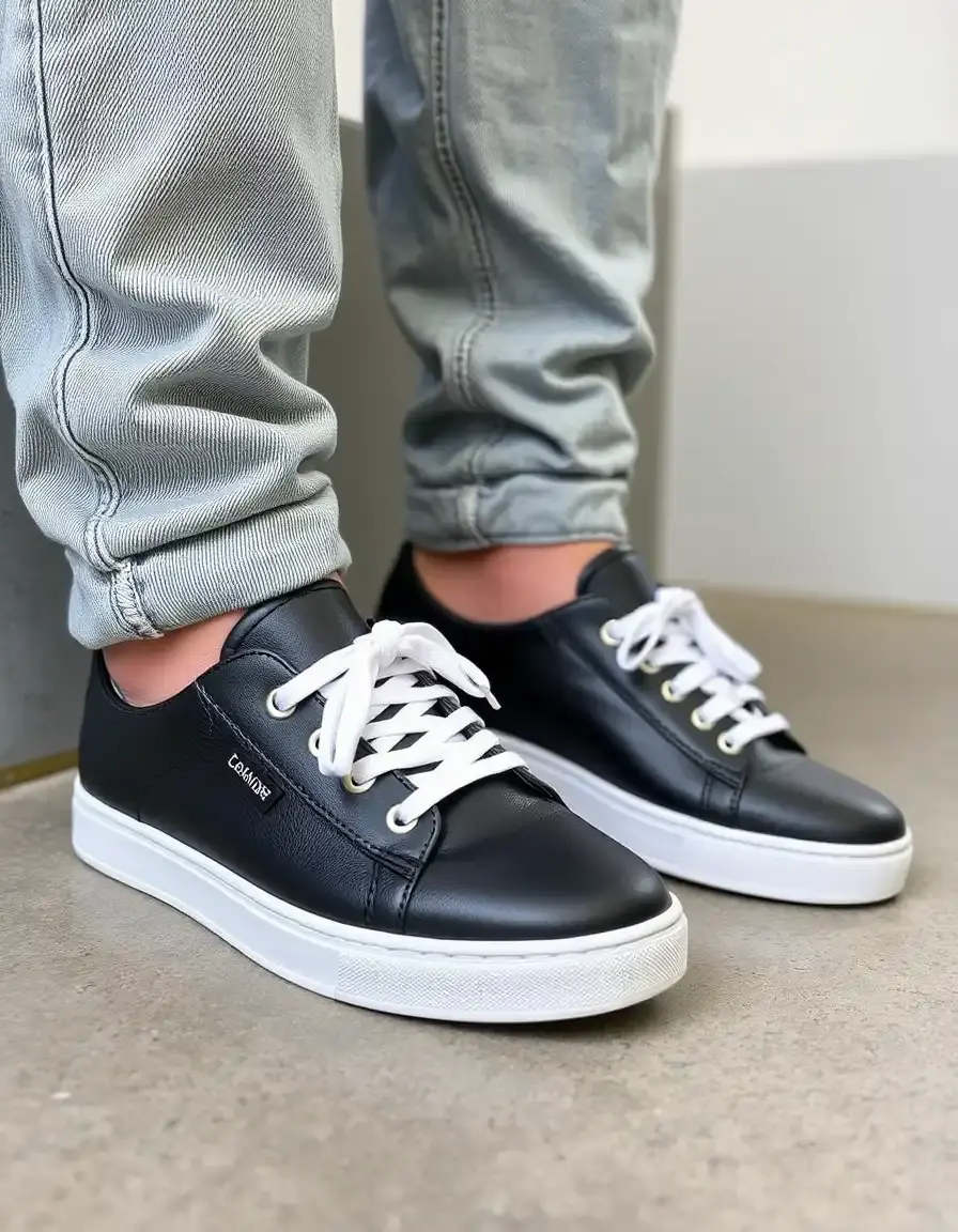 Black leather trainers for casual wear