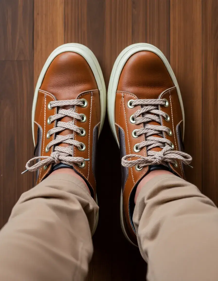 Brown retro leather trainers