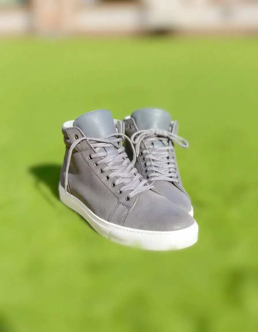 Gray high top leather trainers