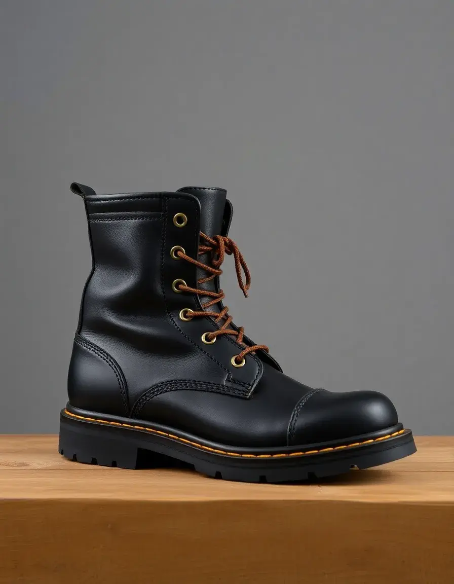 Men's Black Leather Work Boots steel toe