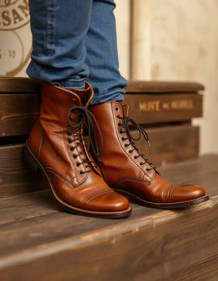 Vintage leather boots men distressed look