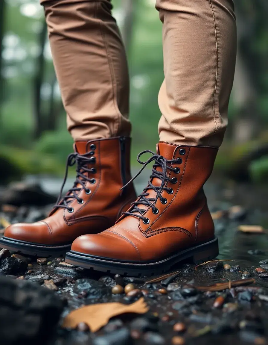 Waterproof leather boots for rain and snow