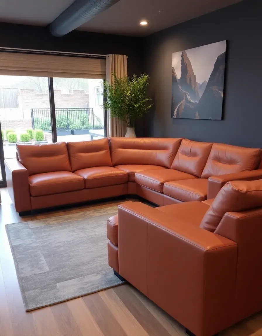 Tan sectional leather sofa