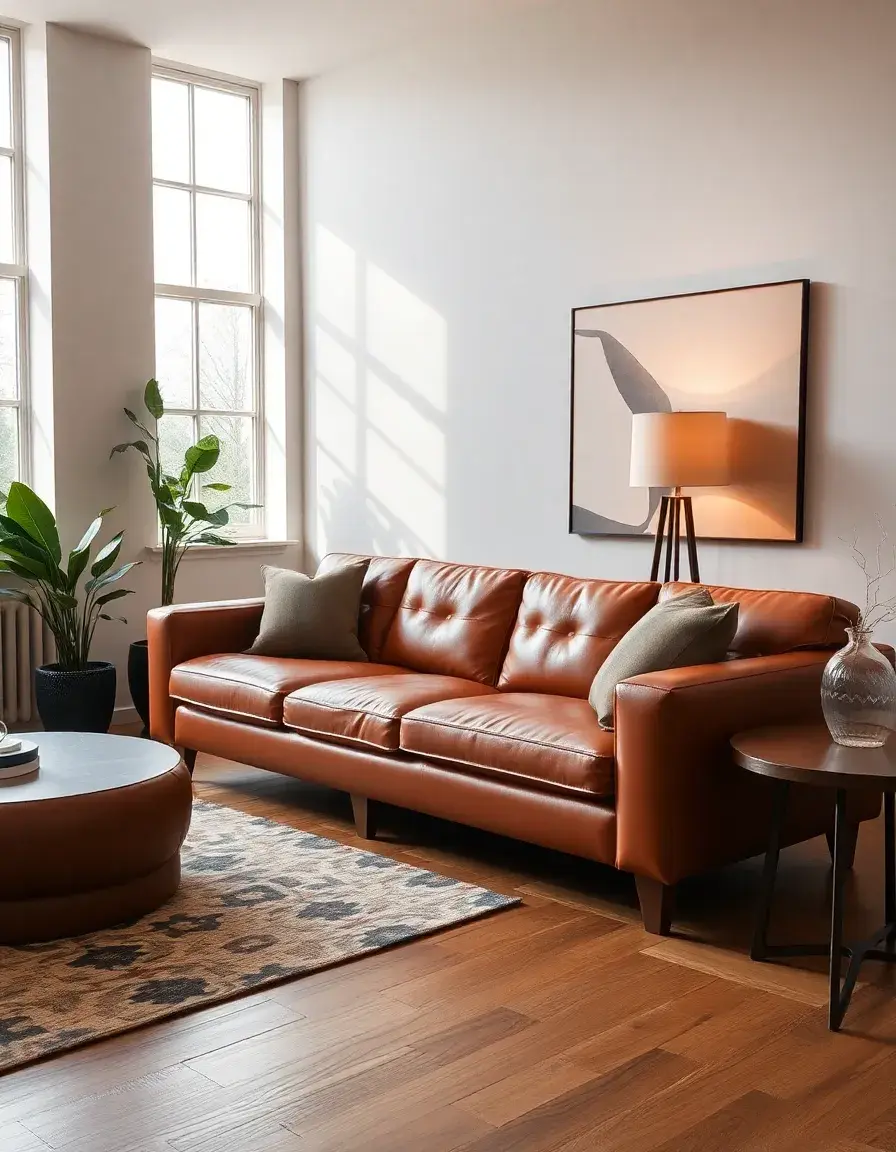 Modern tan leather sofa