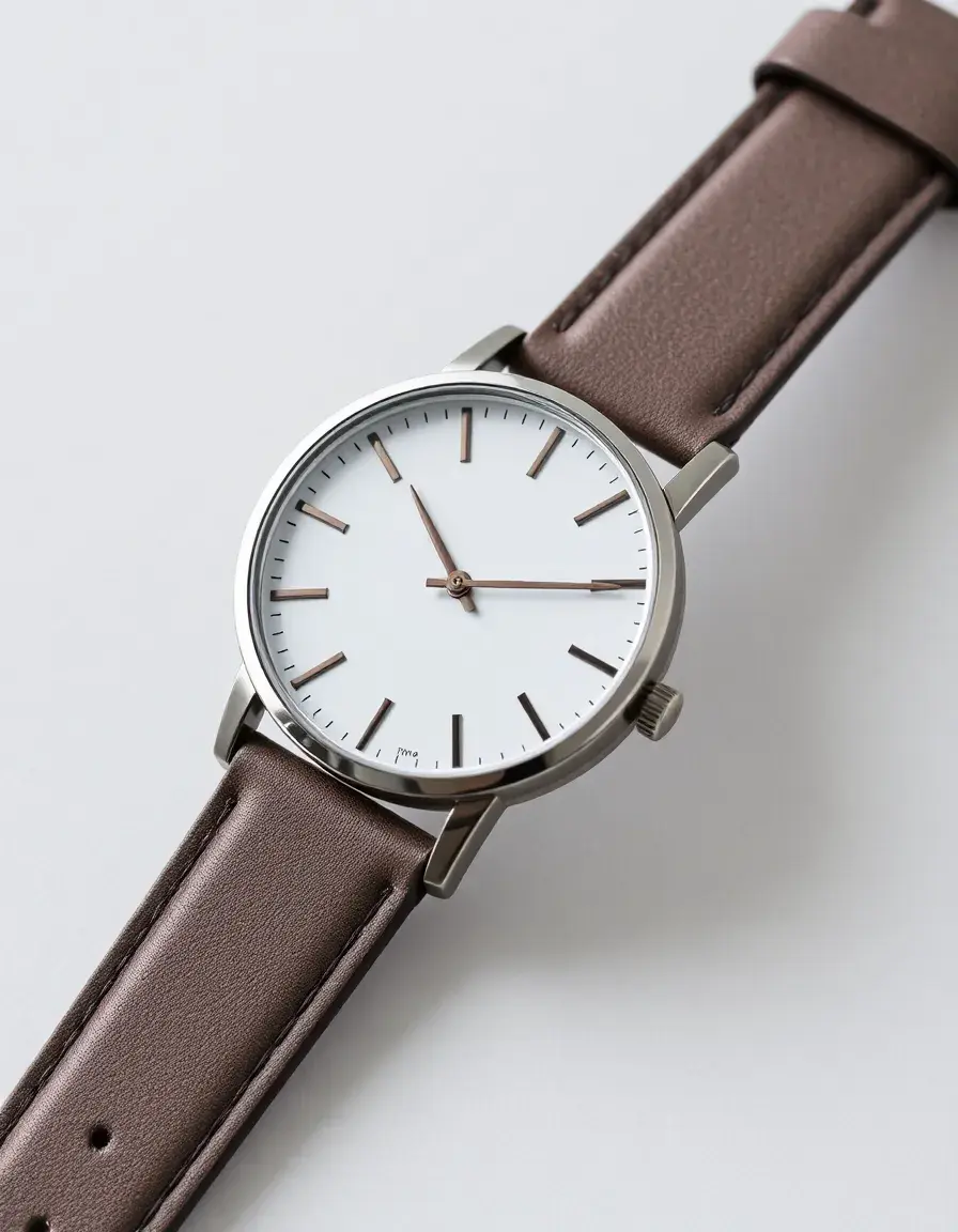 Minimalist watch with gray leather strap