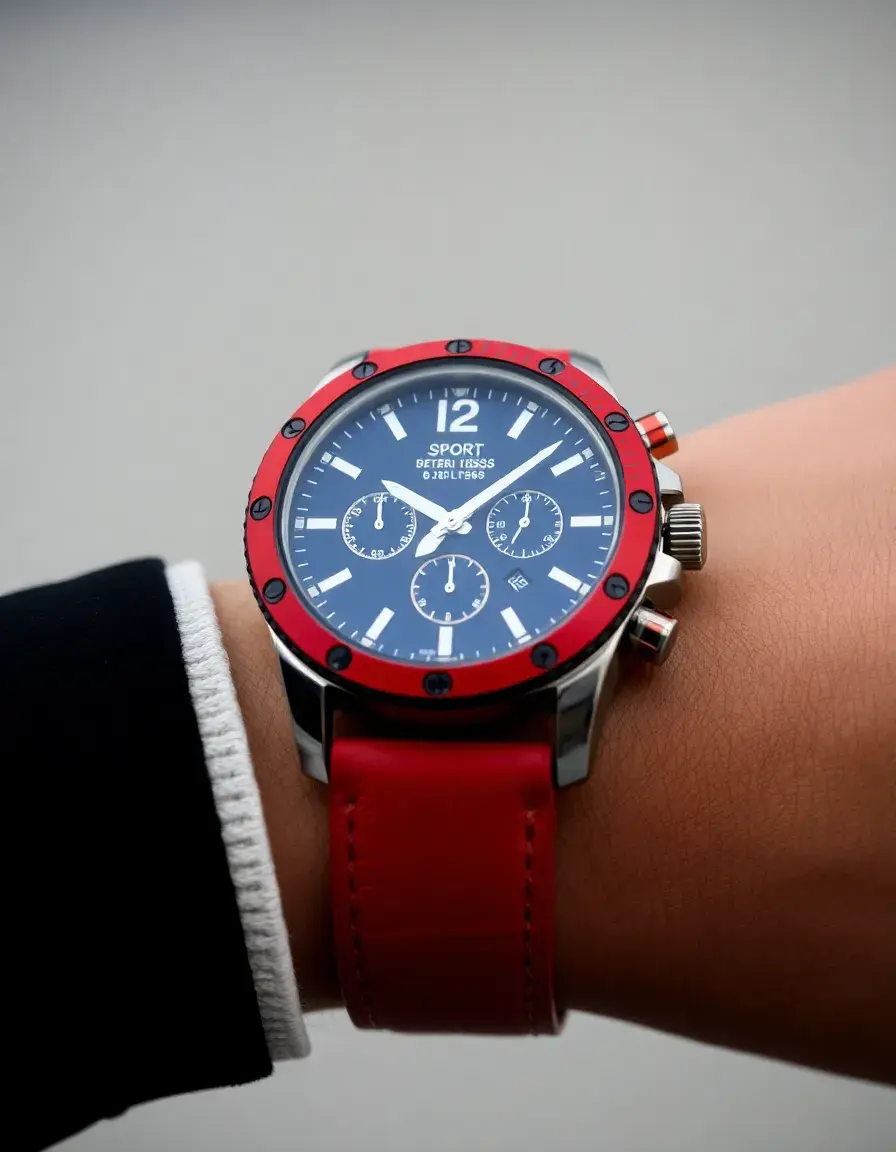 Red leather sports watch