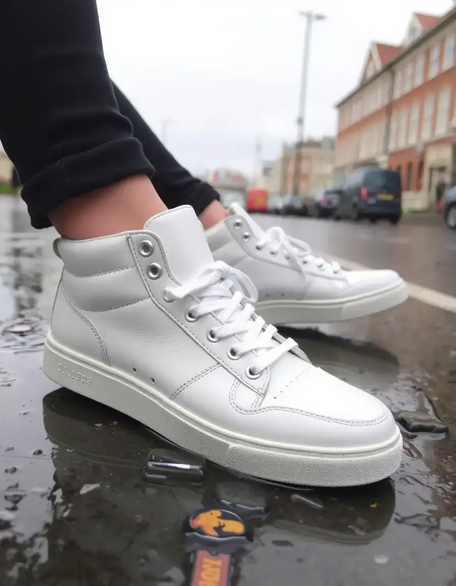 Waterproof white leather trainers