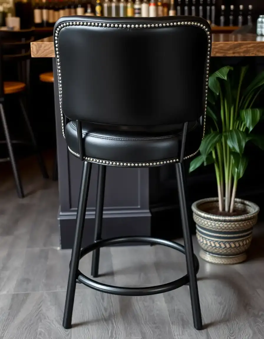 Black leather bar stool with back