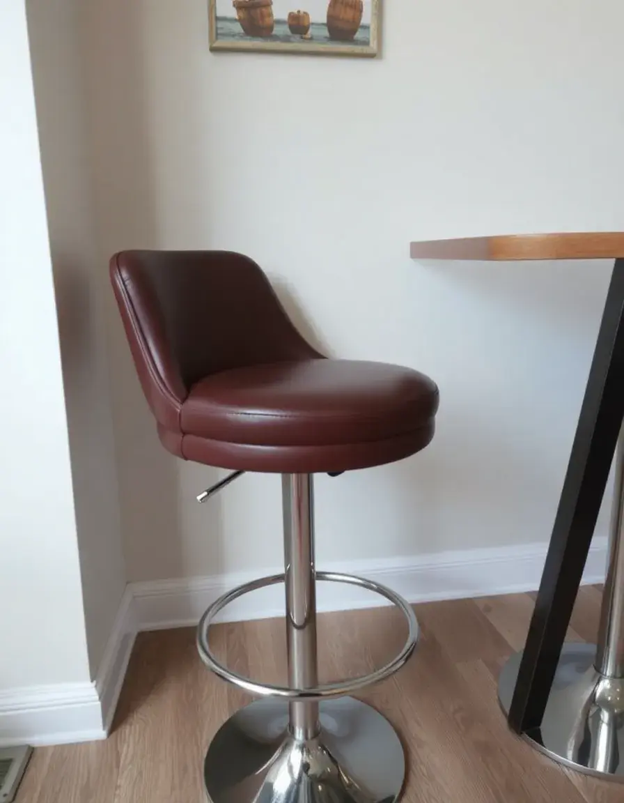 Brown swivel leather bar stool