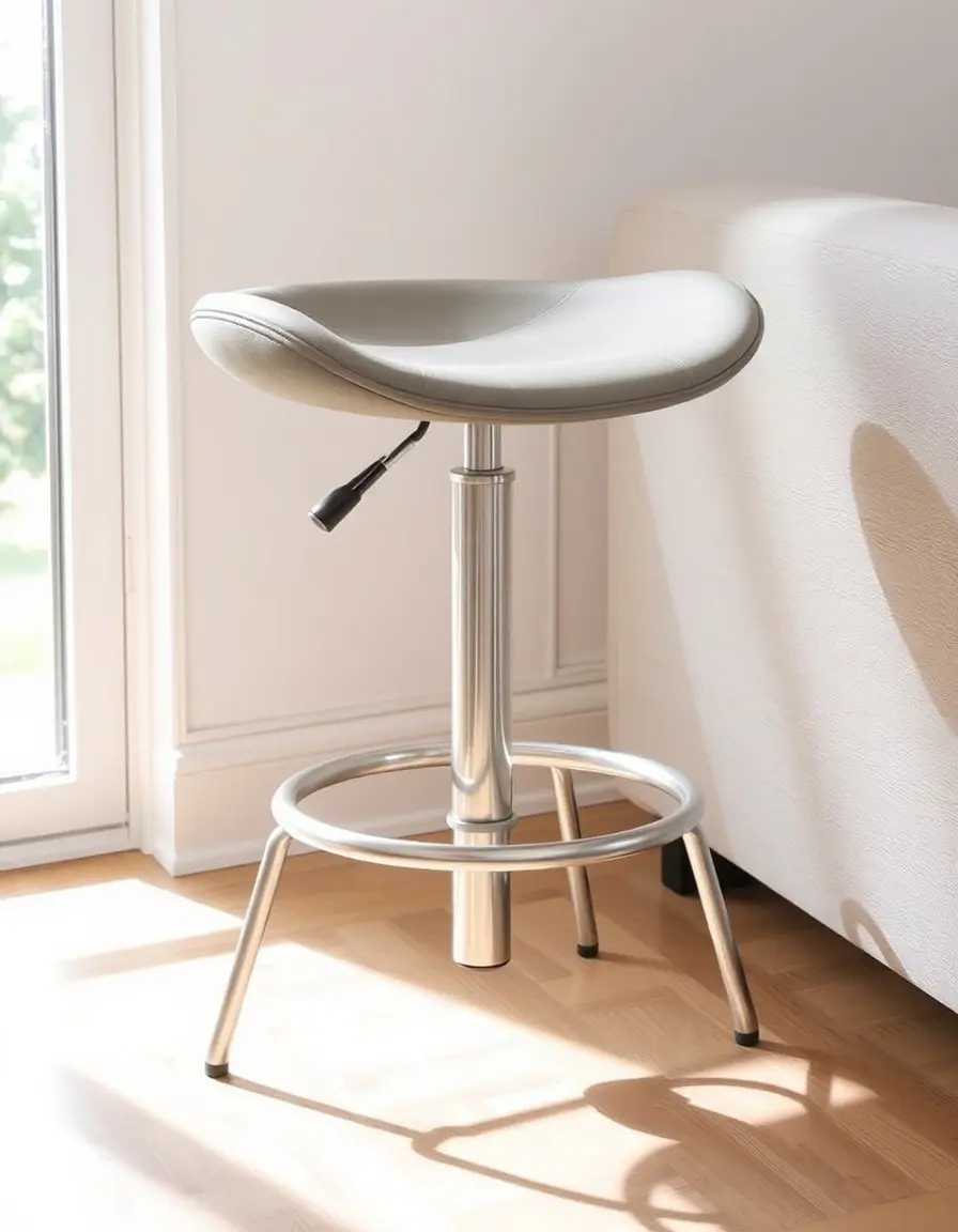 Gray adjustable height leather stool