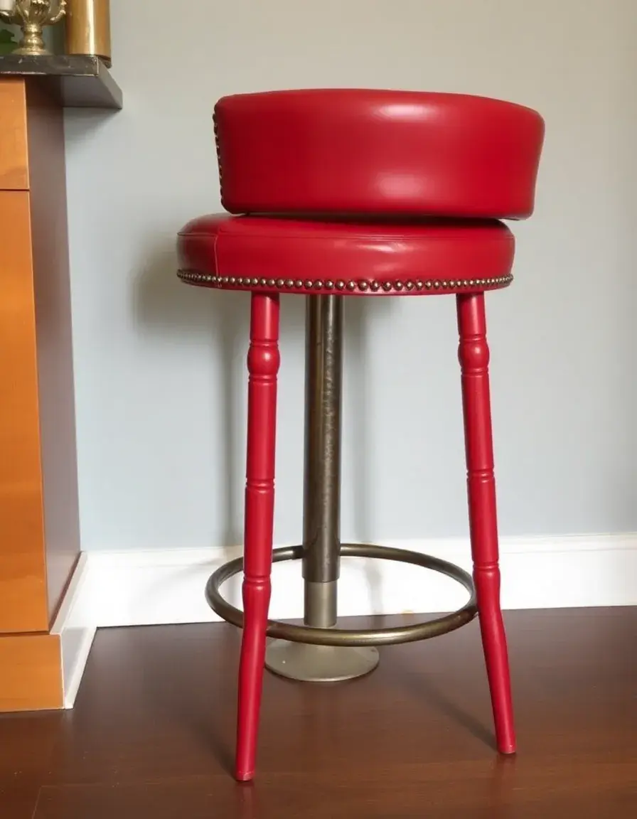 Red vintage leather bar stool