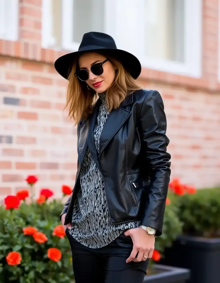 Black leather blazer jacket