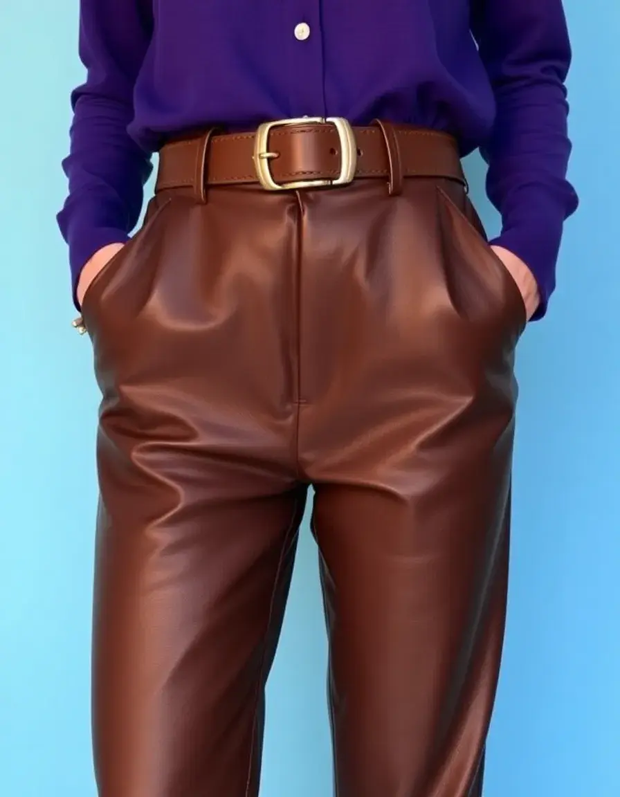 High-waisted leather pants with a matching leather belt
