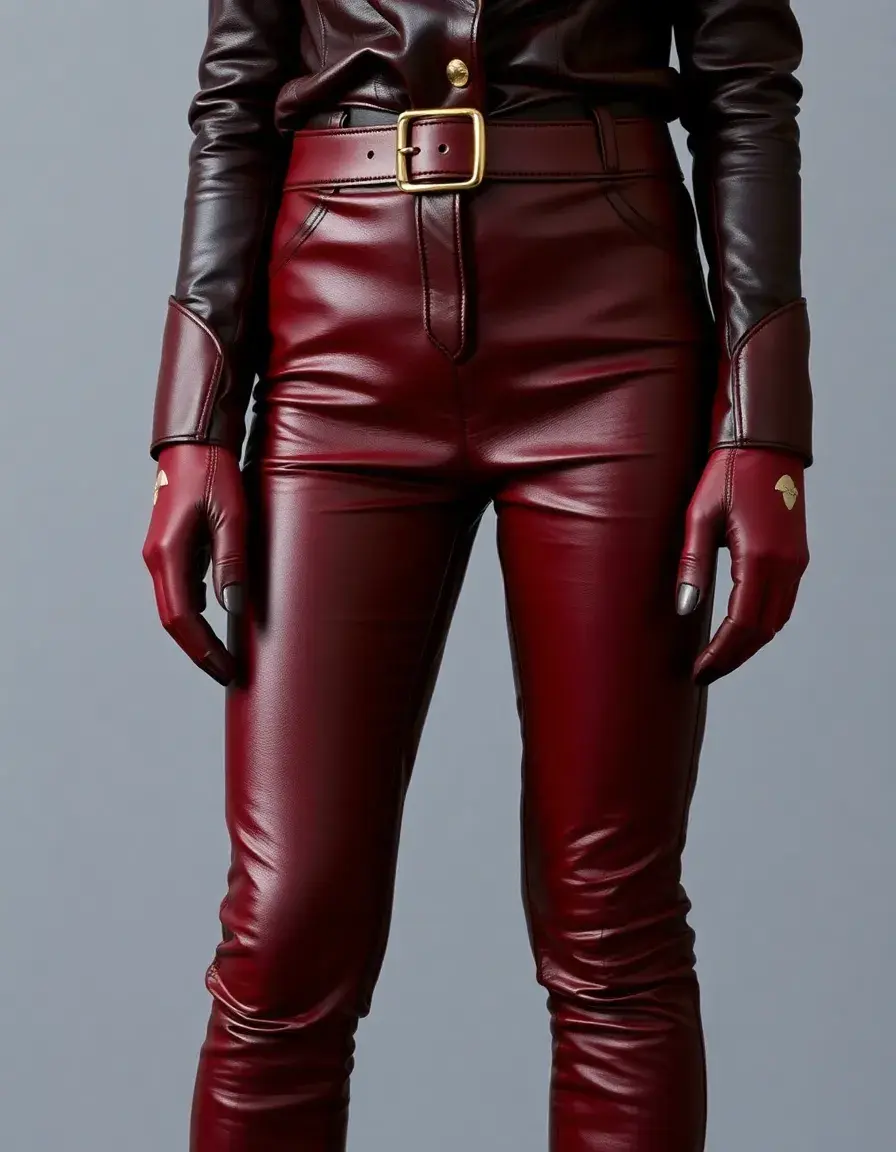 Sophisticated leather ensemble featuring pants and matching gloves