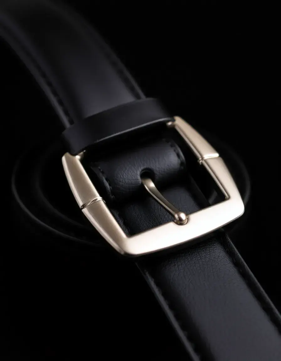 Black leather belt with silver buckle