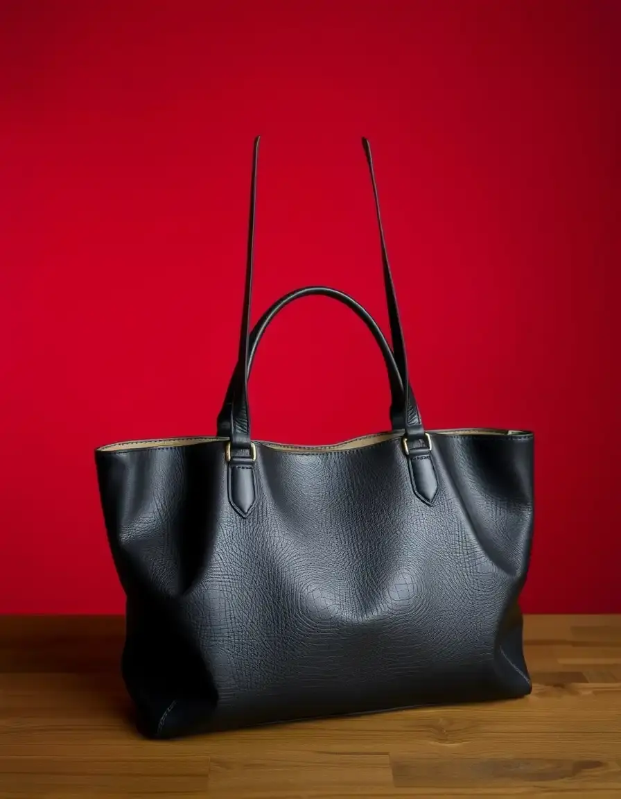 Black leather tote bag