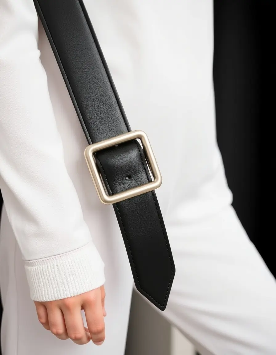 Wide black leather belt for jeans