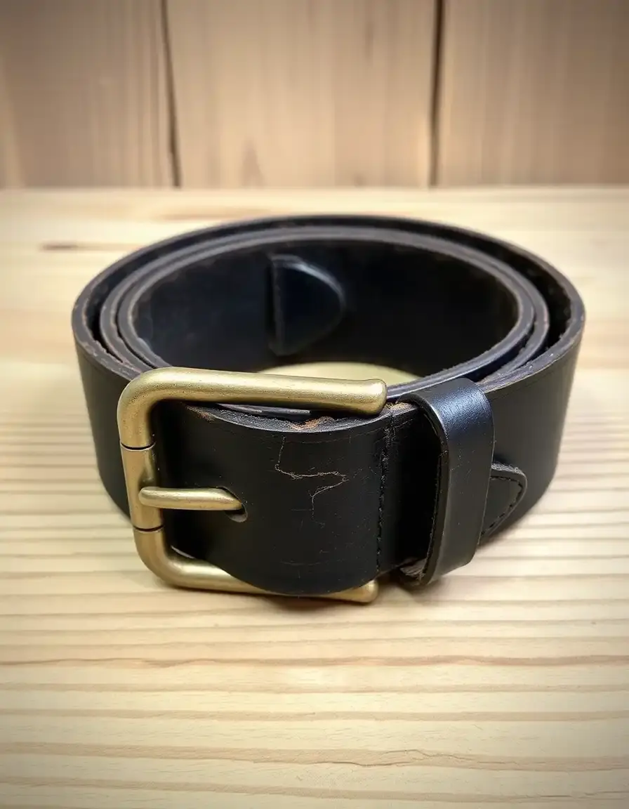 Distressed vintage style black leather belt