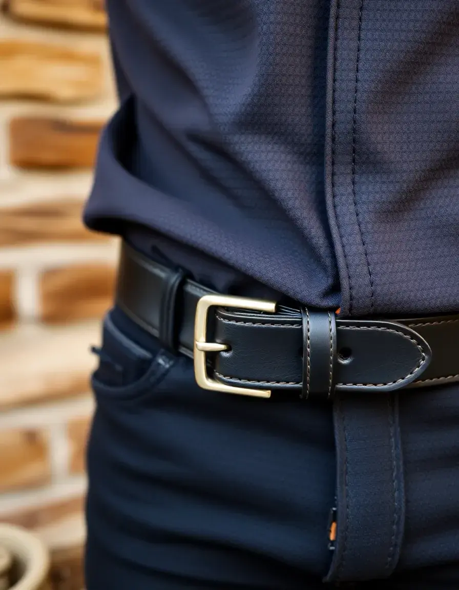Heavy duty black leather work belt