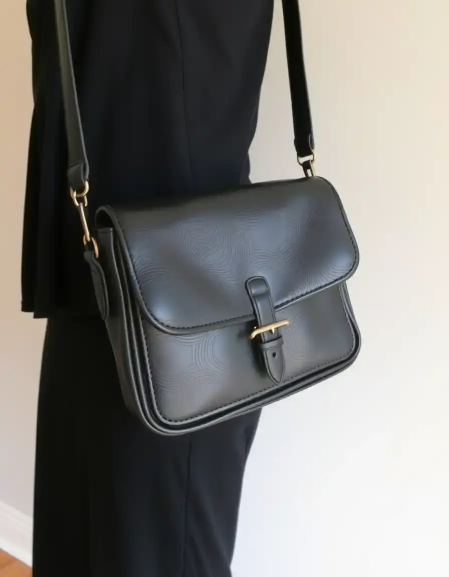 Vintage style black leather crossbody bag