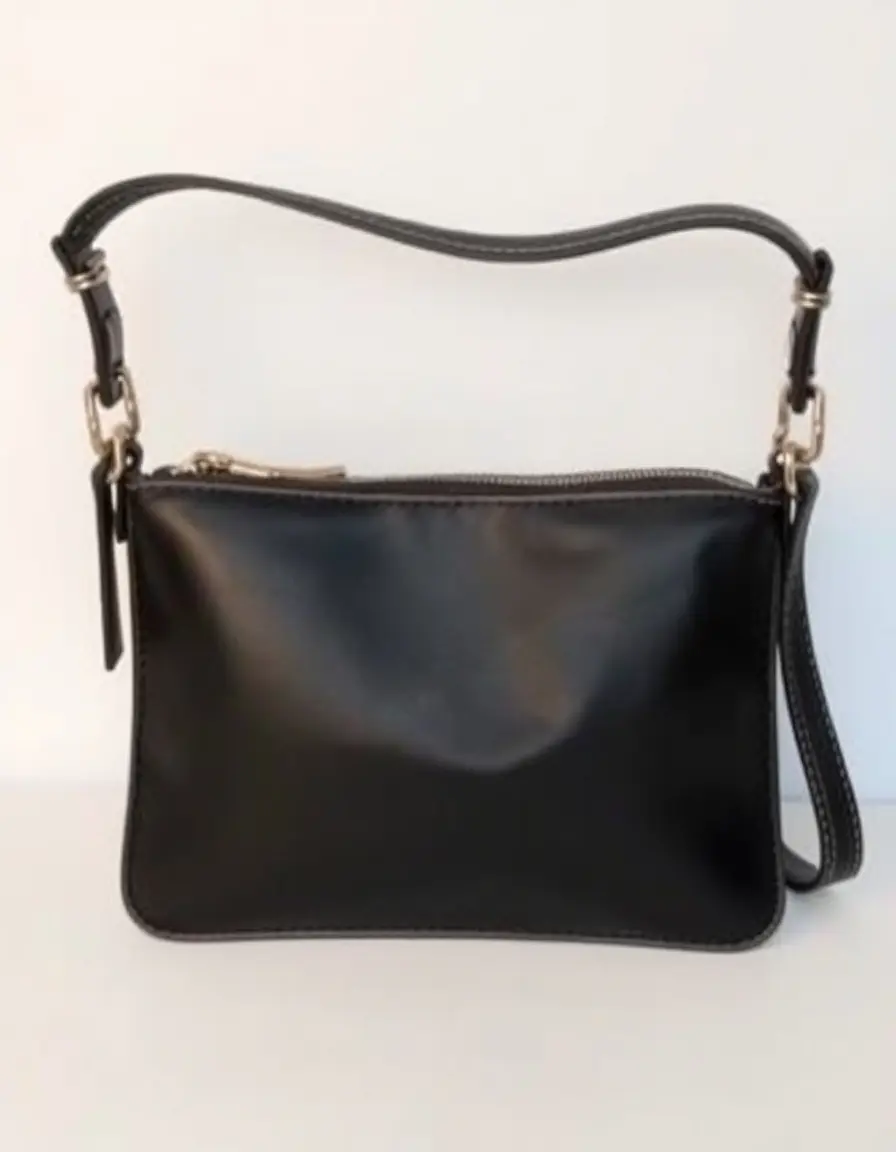 Designer style black leather crossbody bag