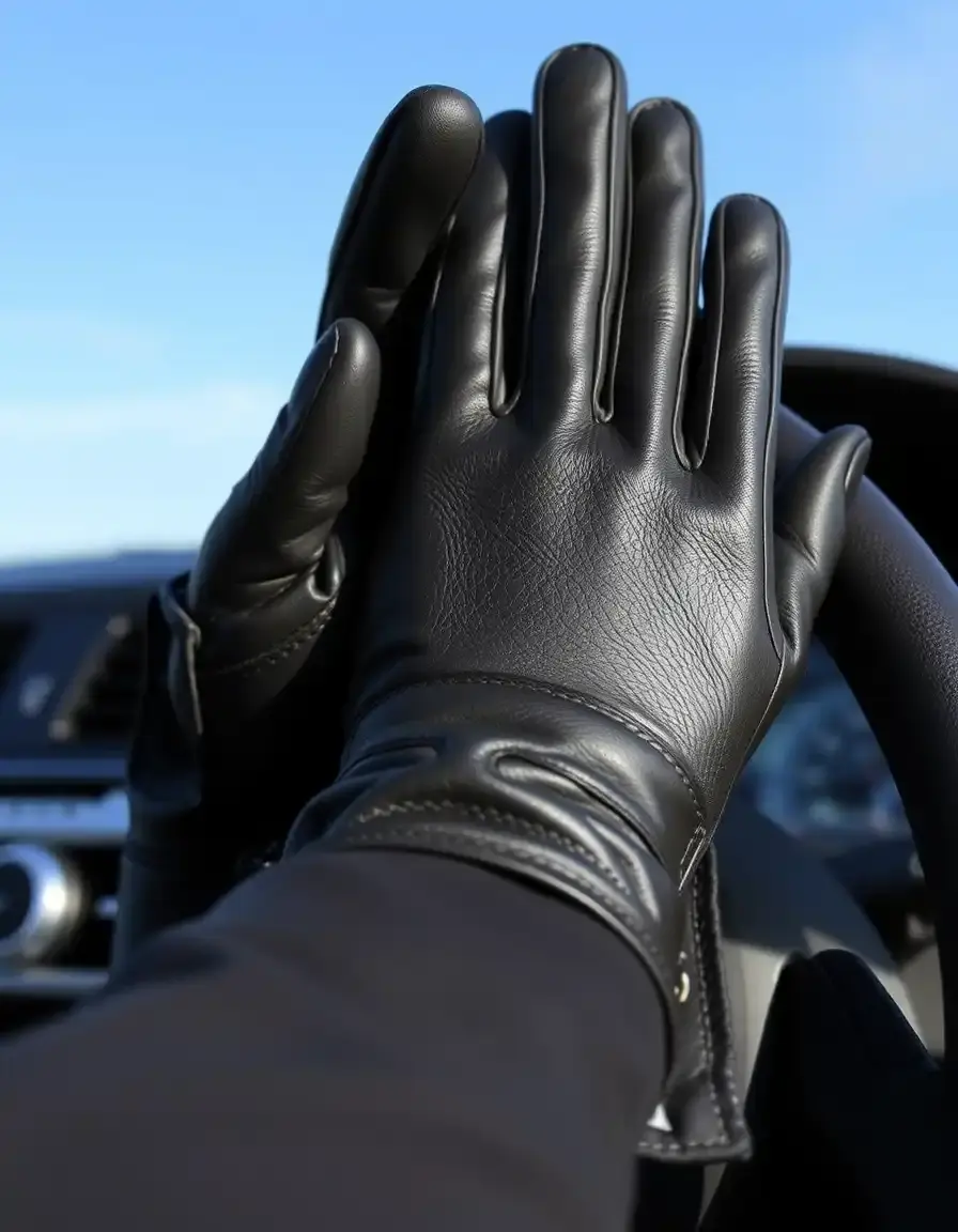 Black leather driving gloves with knuckle holes