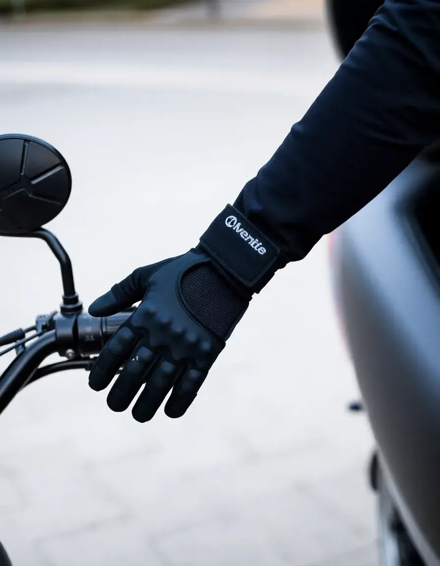 Protective black leather motorcycle gloves with carbon fiber knuckles