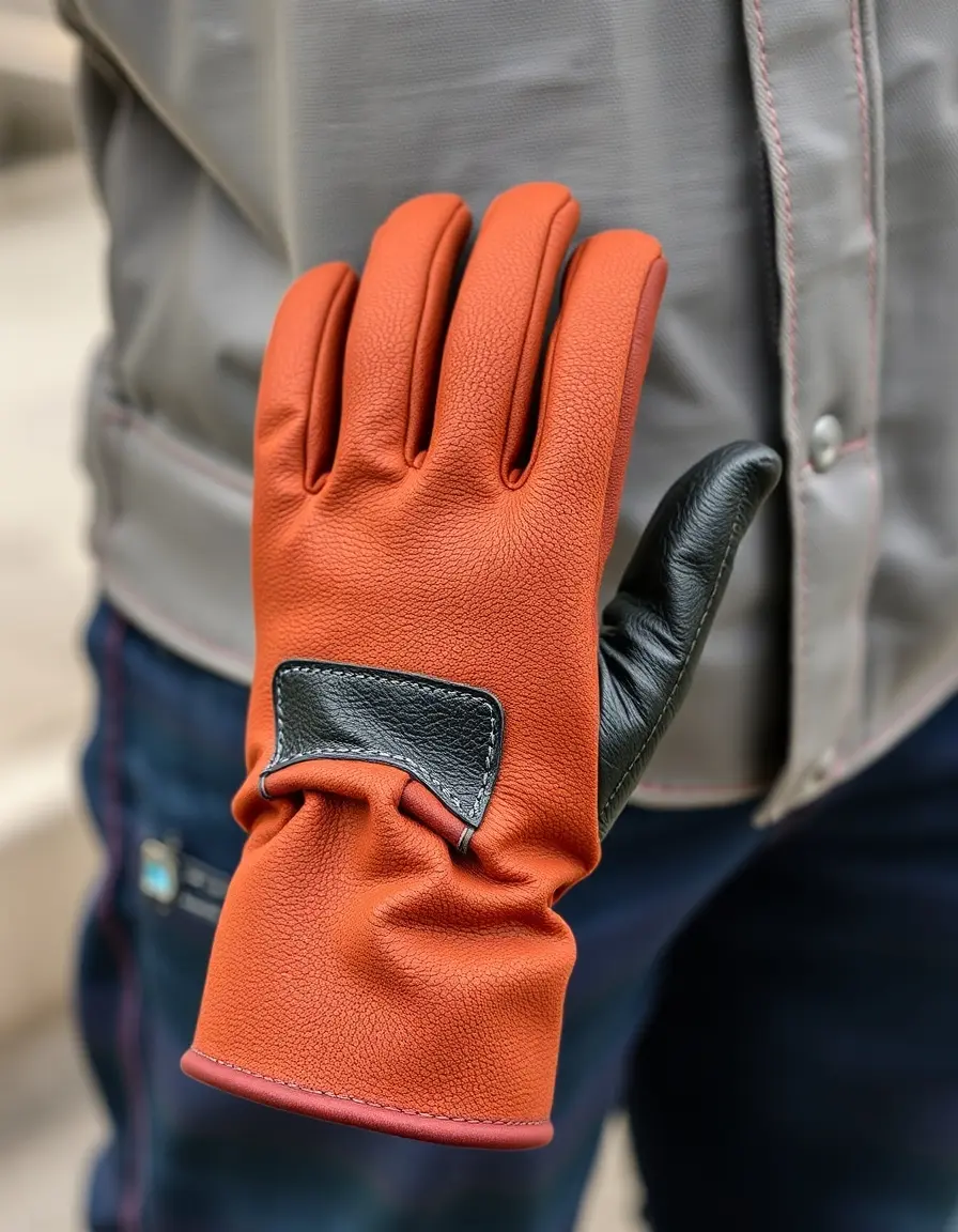 Durable black leather work gloves