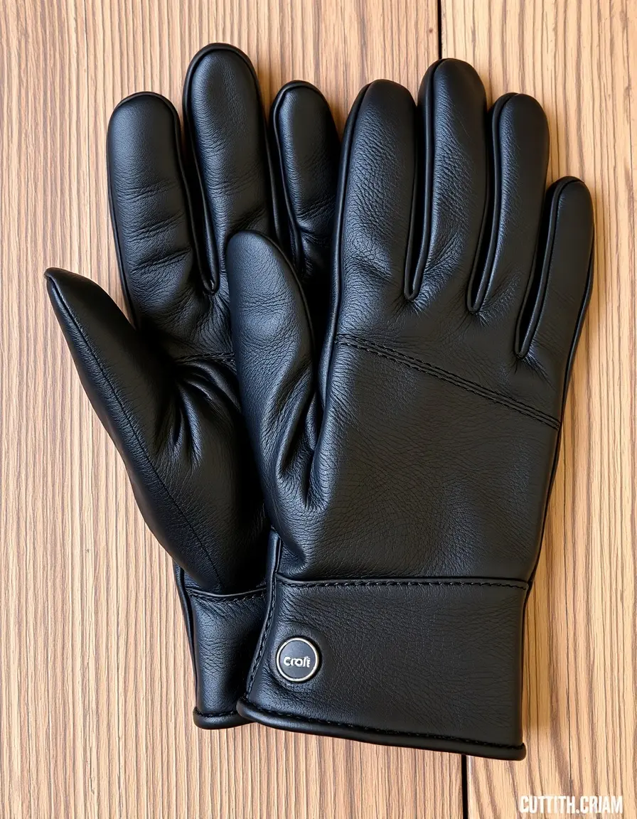 Touchscreen compatible black leather gloves